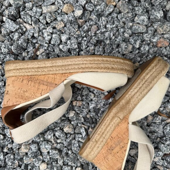 Tory Burch Kate Cream and Tan Woven Espadrille Wedge Platform Sandals Size 10 - Picture 5 of 8